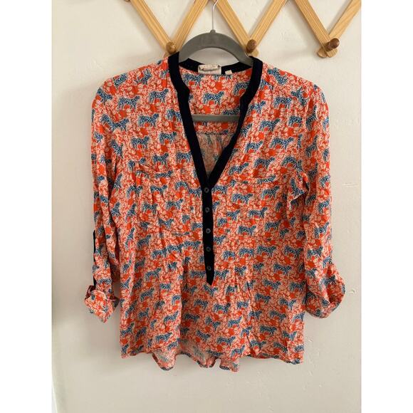 Anthropologie Top Women's 4 Vanessa Virginia Honore Tiger Popover Blouse - Picture 2 of 10